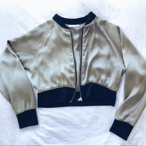 zara green cropped bomber jacket